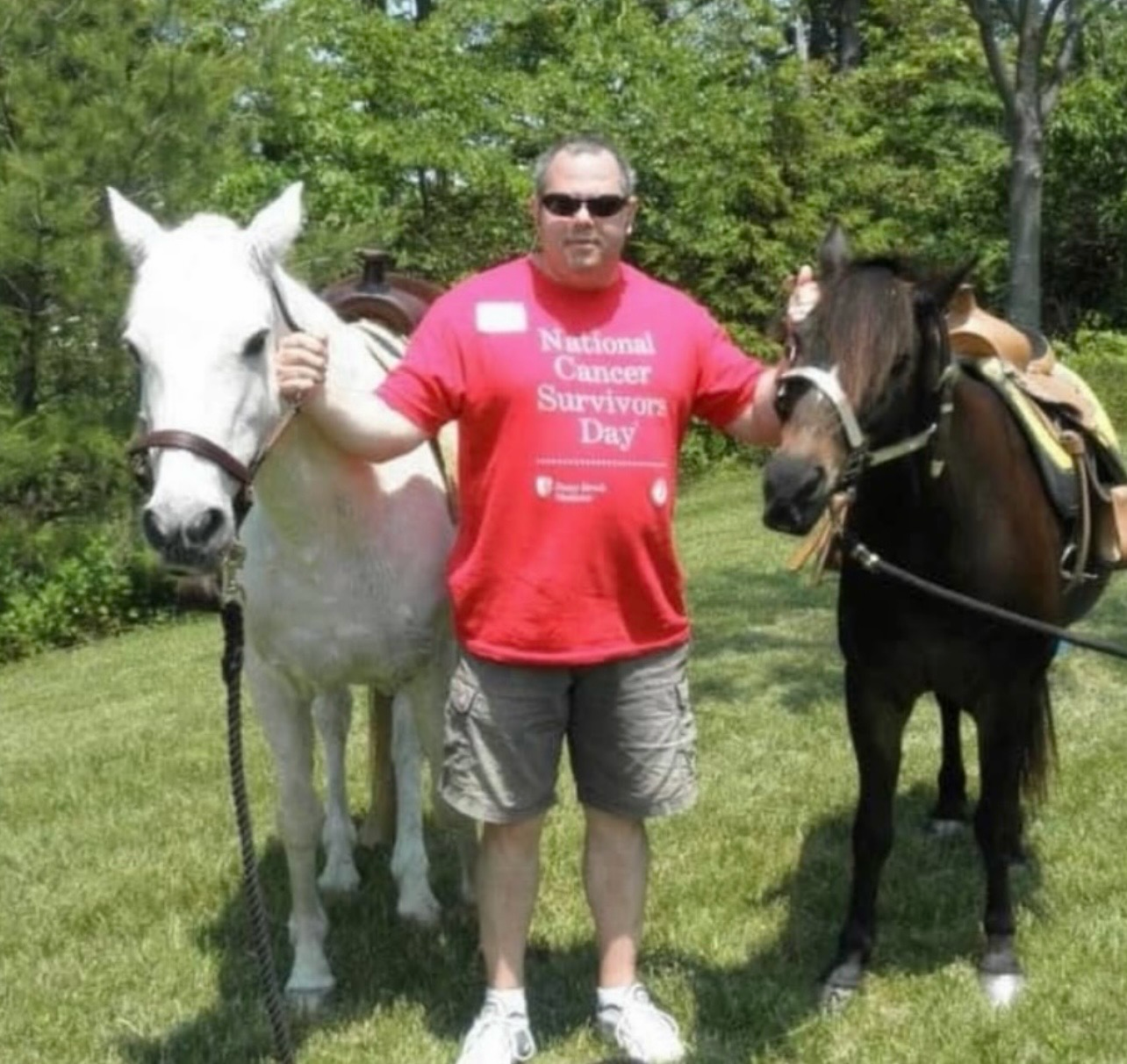 Man with two horses at Cancer Survivors Day